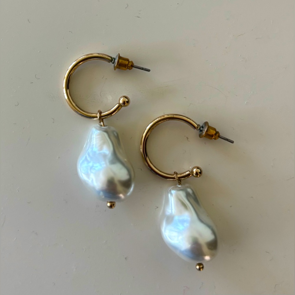 8 other reasons baroque hoop pearl drop earrings gold tone